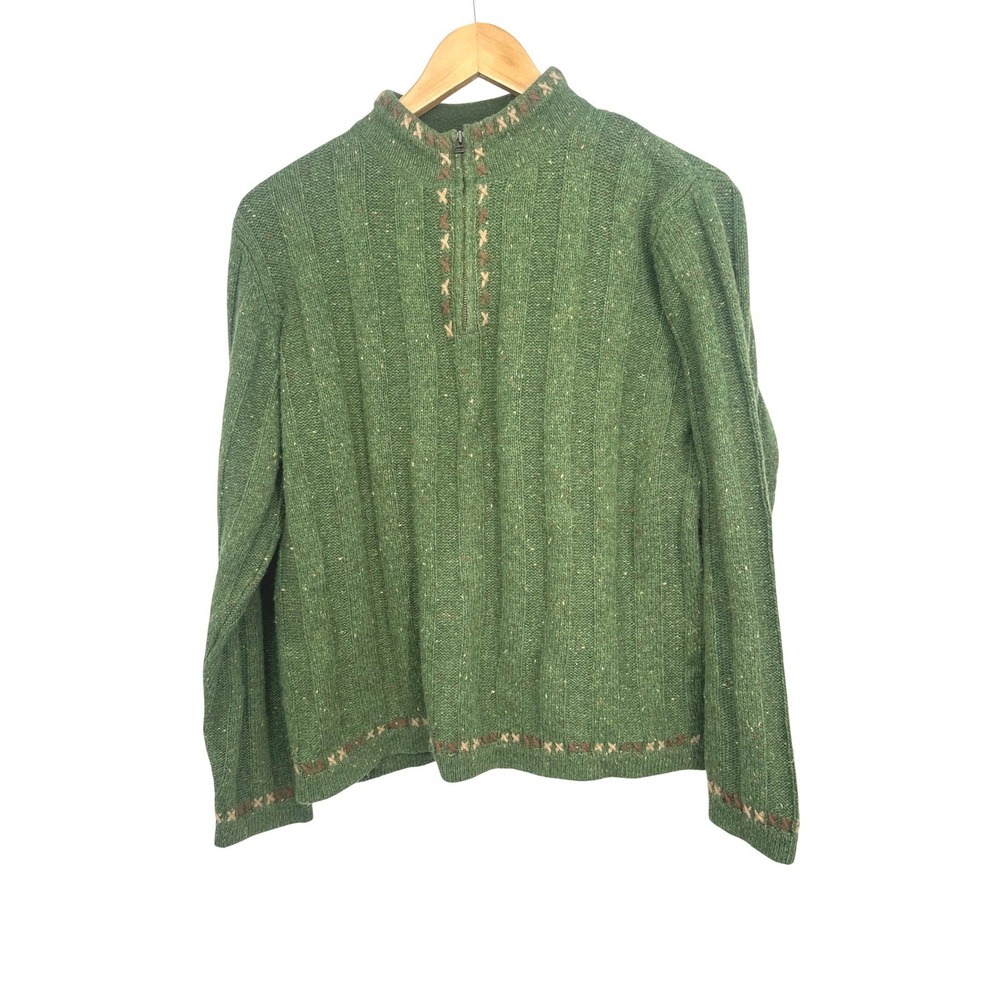 Vintage Woolrich Sweater Women M Green Quarter Zip  Wool Blend Gorpcore Outdoor